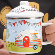 欧丽家搪瓷儿童水杯学生杯卡通带盖搪瓷杯子幼儿园家用茶缸加厚