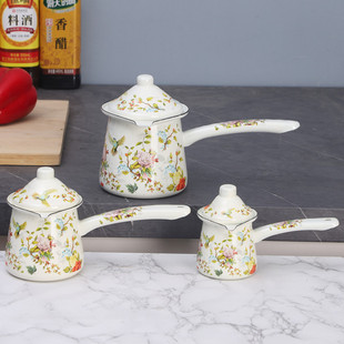单柄搪瓷咖啡斗加厚奶锅带盖儿童辅食迷你煮锅咖啡壶电磁炉通用