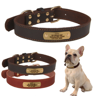 牛皮狗狗项圈牵引绳狗牌项圈定制刻字防丢中型大型犬结实真皮脖圈