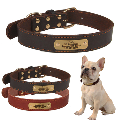 牛皮狗狗项圈牵引绳狗牌项圈定制刻字防丢中型大型犬结实真皮脖圈