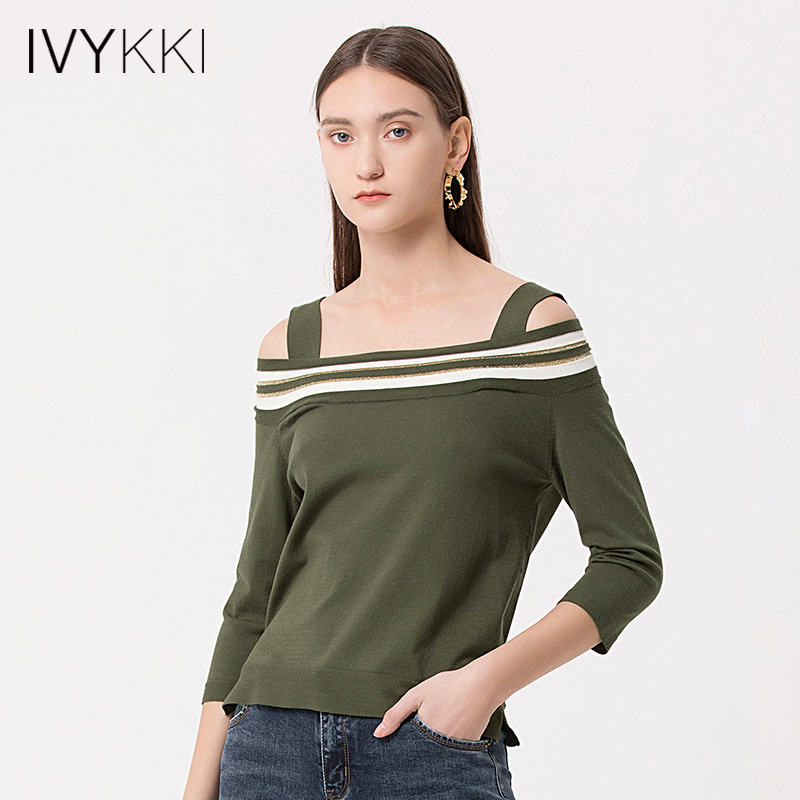 IVYKKI艾维奥莱一字肩上衣夏季七分袖露肩性感ins女潮T恤低价清仓