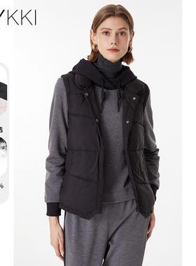 IVYKKI艾维2022冬季新款宽松无袖立领轻薄羽绒马甲黑色显瘦厚外套