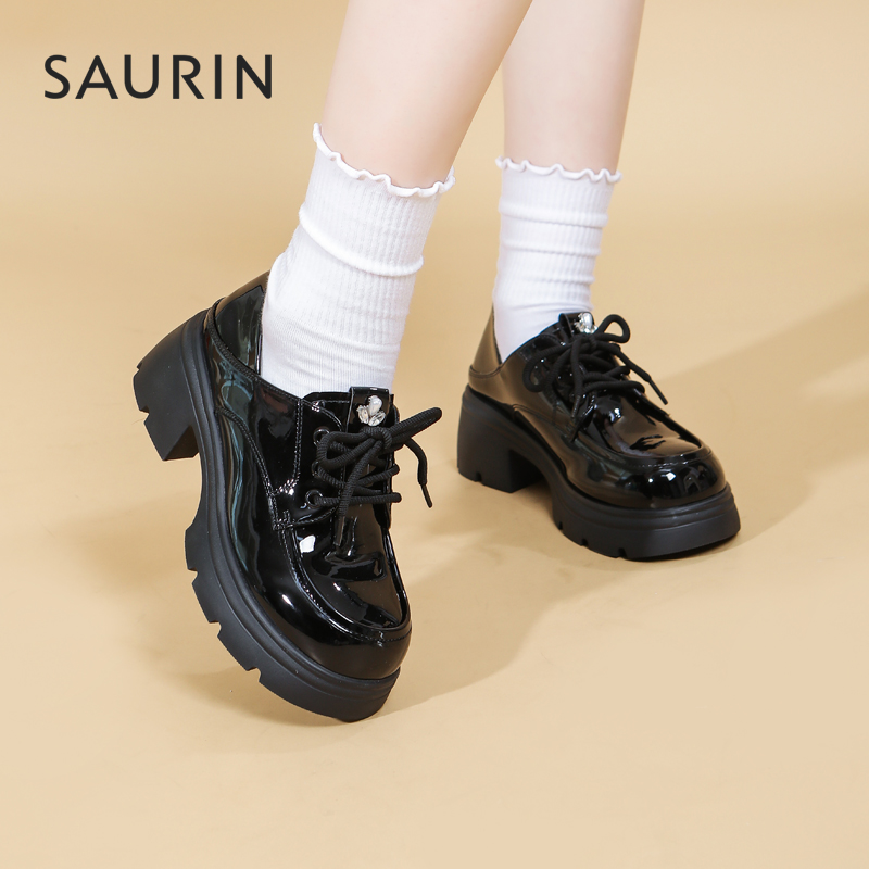 索兰乐福鞋女2025秋季新款时尚厚底增高小皮鞋粗跟单鞋25CX45164