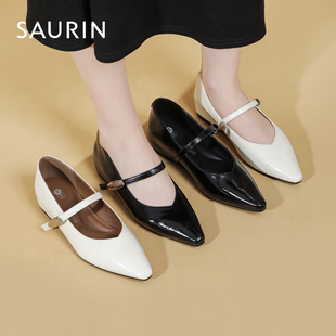 索兰女鞋子2025秋季新款法式复古玛丽珍鞋尖头舒适不累脚平底单鞋