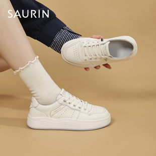 索兰小白鞋女2026春季新款休闲风百搭轻便圆头厚底板鞋26AX47205