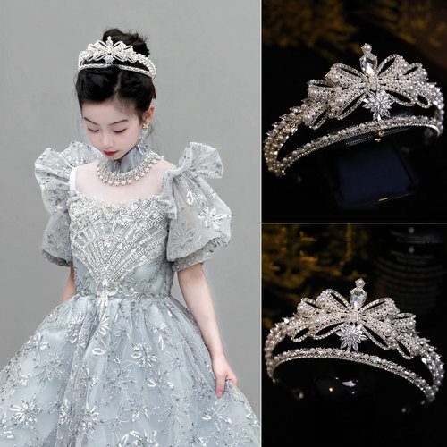 欧式新款奢华大气蝴蝶结儿童皇冠头饰生日王冠主持人舞台礼服发饰