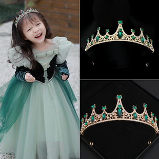 25儿童皇冠头饰可爱绿色裙子王冠配饰小女孩公主生日发箍女童走秀