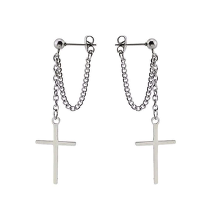 长款耳环2025新款爆款男士耳钉十字架耳夹无耳洞女生耳坠流苏耳挂