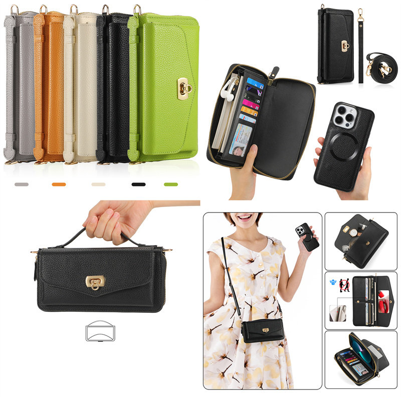 适用于苹果17/16promax手机壳包iPhone15磁吸充电手机壳iPhone14plus拉链斜挎多功能插卡包苹果12/13手机套