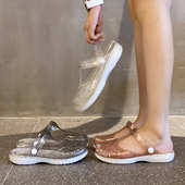 夏季 两用果冻水晶透明百搭软底轻便居家外出凉拖 拖鞋 洞洞鞋 女凉鞋