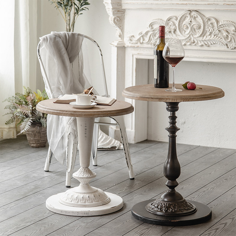 美式复古做旧中古茶几家用民宿装饰家具咖啡桌卧室阳台咖啡小圆桌