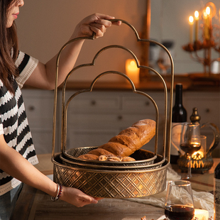 法式复古餐具托盘高级铁艺轻奢果托高档宫廷民宿家居仿古装饰摆件