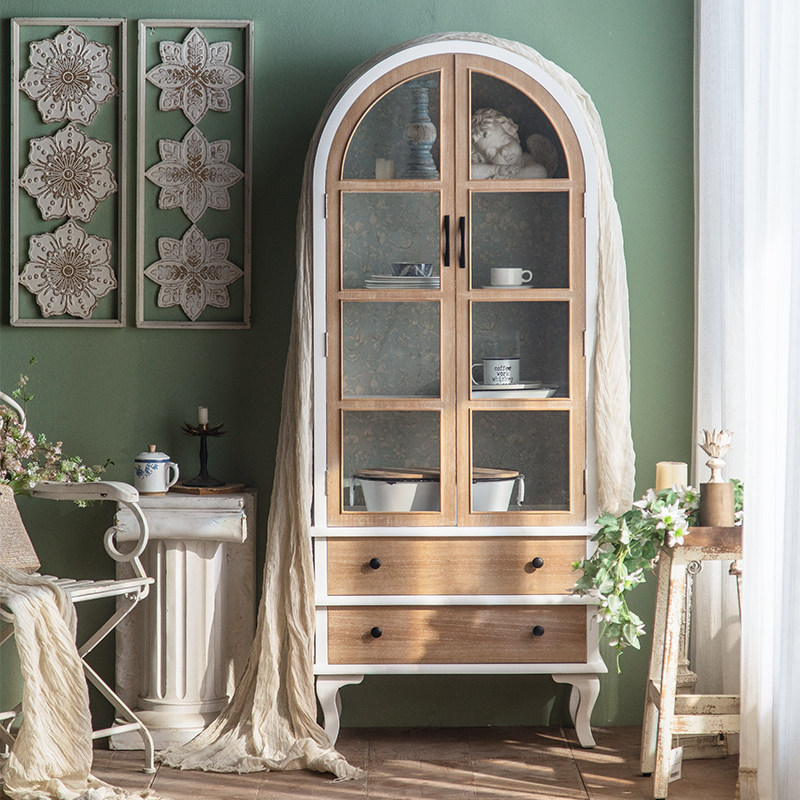 美式复古实木做旧入户书柜靠墙高柜单柜民宿收纳玄关柜拱形储物柜,住宅家具,单个书柜,淘宝优惠券,粉丝福利购,淘宝优惠卷