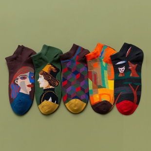 袜子女短袜棉袜ins潮百搭油画春夏季 街头日系女士船袜诸暨袜 薄款