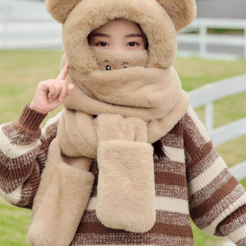 儿童帽子冬季围巾手套一体三件套秋冬毛绒男女童保暖防风护耳围脖,服饰配件/皮带/帽子/围巾,帽子,淘宝优惠券,粉丝福利购,淘宝优惠卷