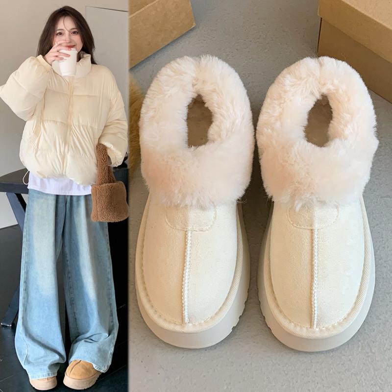 白色厚底皮毛一体保暖雪地靴子女鞋2024新款秋冬季加绒加厚毛毛鞋