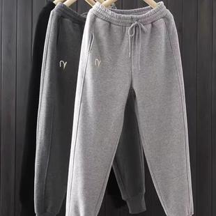 灰色春秋冬新款2025年小个子运动裤配打底裤羊毛衬里加厚高腰休闲