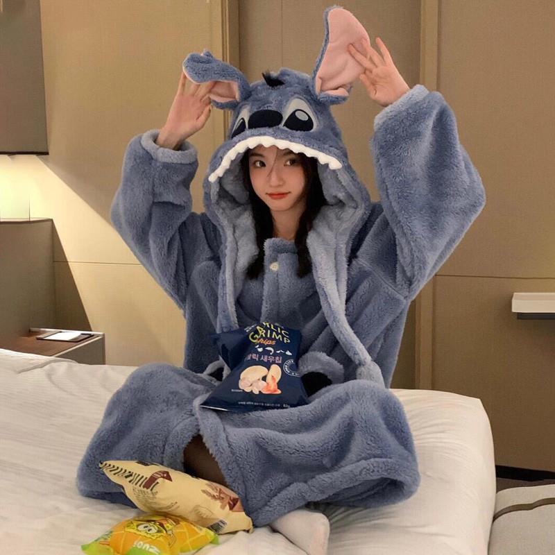 史迪仔儿童睡衣2024新款秋冬季珊瑚绒加厚男童睡袍女孩家居服套装