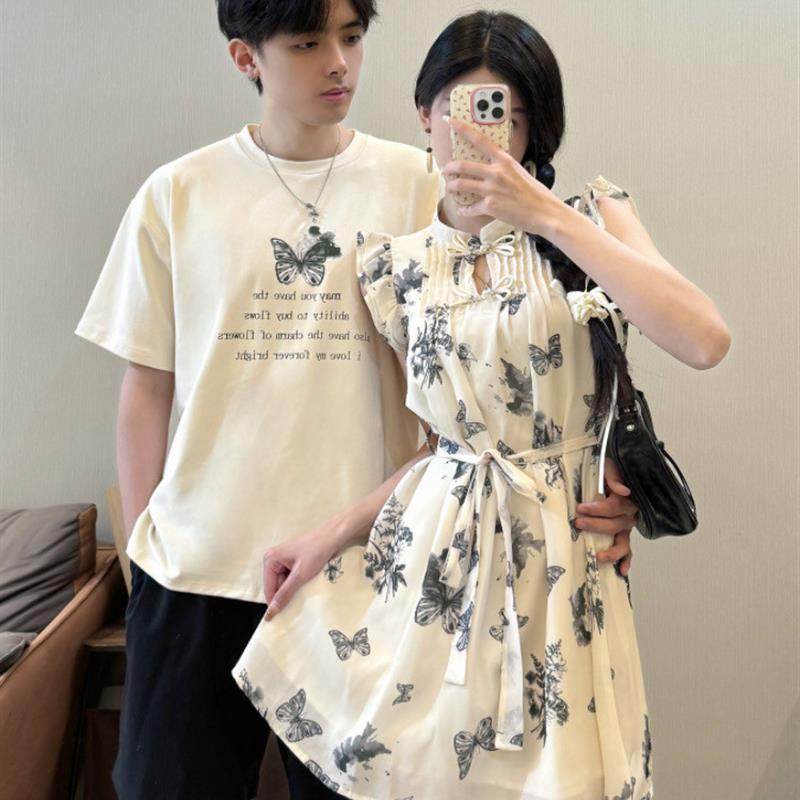 新中式国风盘扣晕染蝴蝶小飞袖连衣裙女夏季情侣装娃娃裙一衣一裙,女装/女士精品,连衣裙,淘宝优惠券,粉丝福利购,淘宝优惠卷