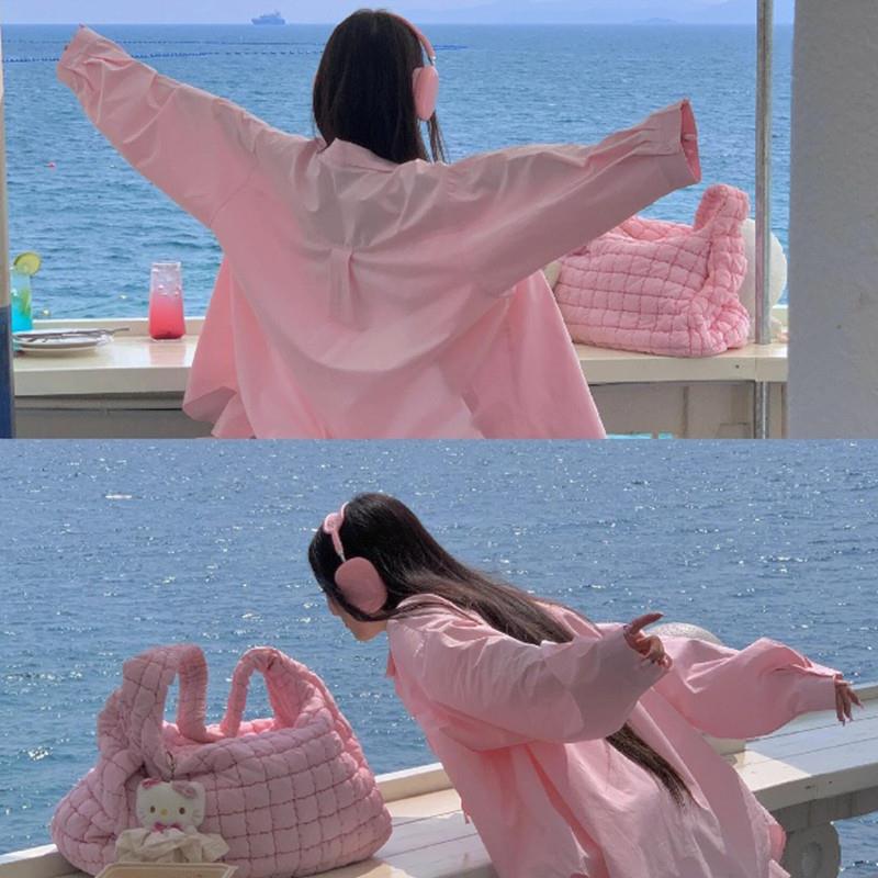 韩系多巴胺赏樱粉色防晒衣衬衫外套女夏季薄款松弛感上衣海边开衫
