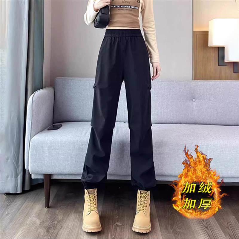 美式加绒加厚工装束脚裤女2025秋冬季高腰宽松显瘦休闲登山运动裤,女装/女士精品,休闲裤,淘宝优惠券,粉丝福利购,淘宝优惠卷