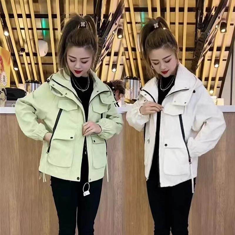 休闲 连帽冲锋衣外套女短款2025春季新款爆款韩版宽松气质工装上,女装/女士精品,短外套,淘宝优惠券,粉丝福利购,淘宝优惠卷