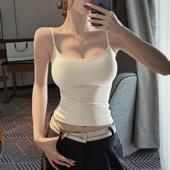 带胸垫外扩显大漫画 磨毛保暖吊带背心女2024秋冬季 新款 画胸型可