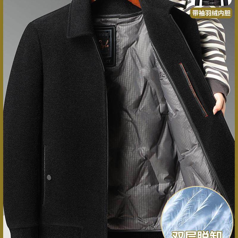 双层脱卸爸爸款冬装外套羽绒服中老年加厚中年男士毛呢冬季白鸭绒,男装,羽绒服,淘宝优惠券,粉丝福利购,淘宝优惠卷