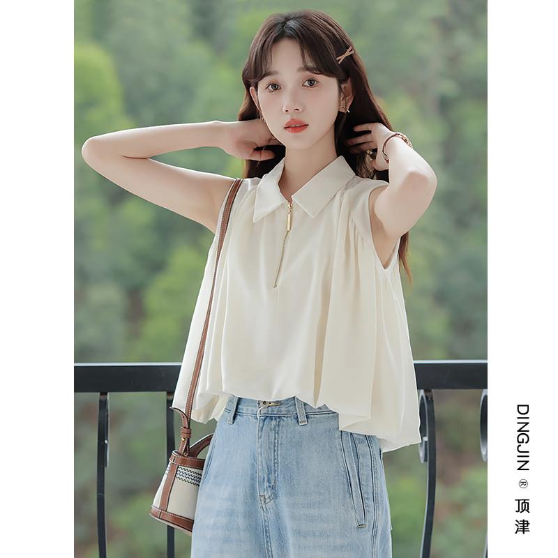 小清新法式无袖衬衫女夏季2025新款设计感小众宽松短款背心上衣