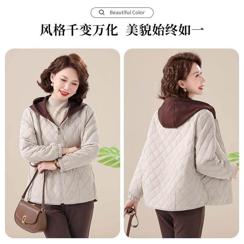 妈妈秋装短款连帽外套2025新款中老年女春秋休闲宽松夹棉服上衣服,女装/女士精品,中老年女装,淘宝优惠券,粉丝福利购,淘宝优惠卷