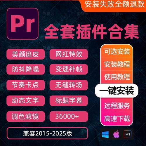 pr插件合集全套2025一键安装包转场字幕调色磨皮美颜降噪特效MAC