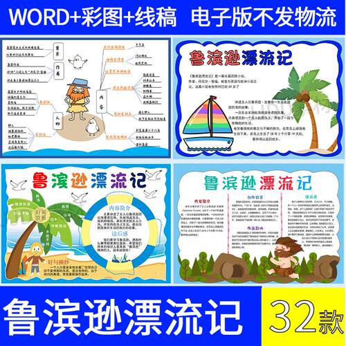 手抄报鲁滨逊漂流记电子版鲁滨逊漂流记思维导图阅读读书小报A4A