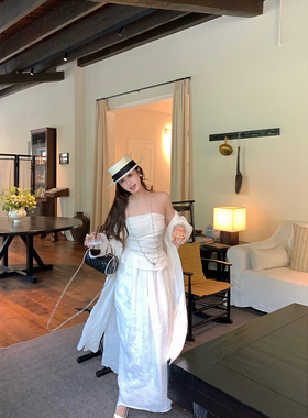 IUIU阿晶家 du家 100亚麻三件套 成分党首选外套抹胸半身裙套装