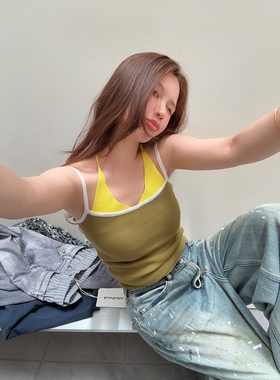 IUIU阿晶家 夏日元气感！撞色叠穿背心夏季性感辣妹吊带无袖上衣