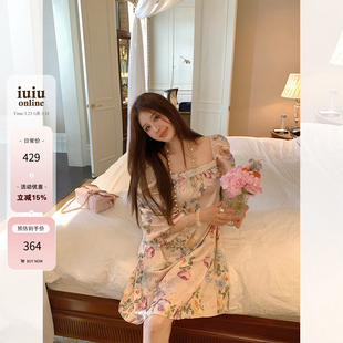 IUIU阿晶家「doll感千金油画」虎纹野生感连衣裙女时尚 优雅百搭