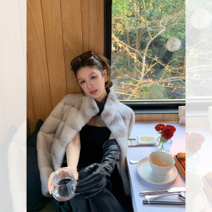 IUIU阿晶家「100%丹麦进口小母貂」臻稀蓝宝石十字貂立领皮草外套