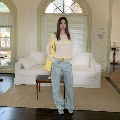 IUIU ONLINE 马卡龙 三色休闲工装裤街头百搭宽松直筒中低腰长裤