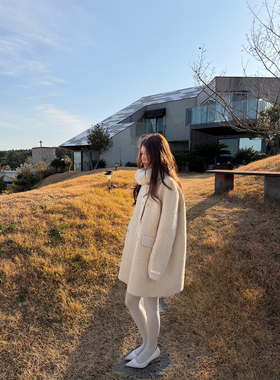 IUIU阿晶家 苏力羊驼绒毛呢大衣女冬季中长款双排扣复古廓形外套