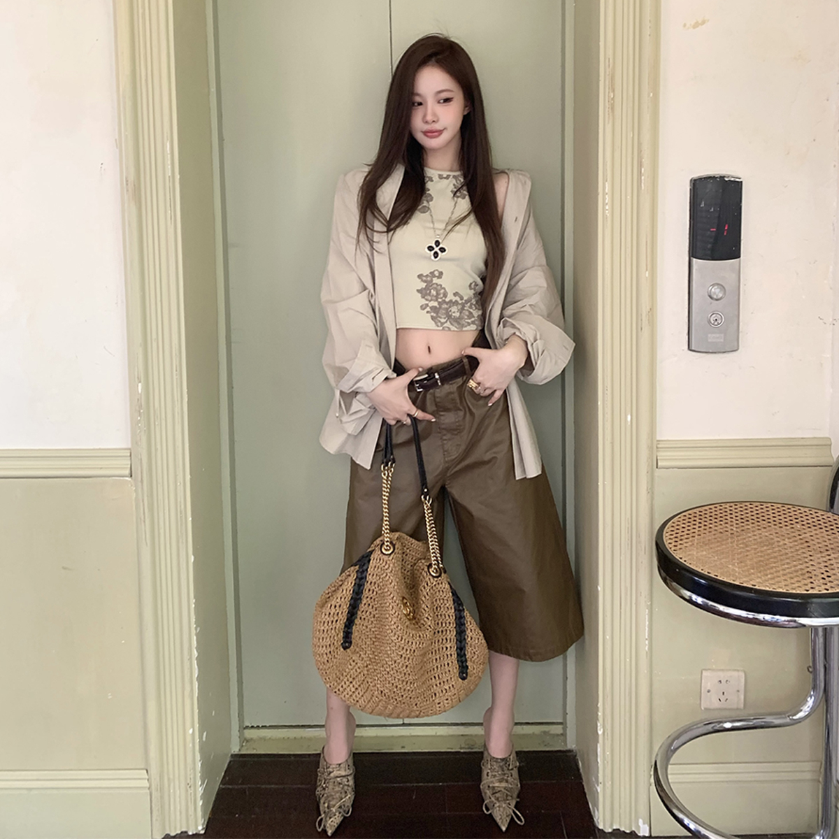 IUIU ONLINE 舒适百搭美式复古牛仔裤休闲宽松挺阔直筒七分裤女夏