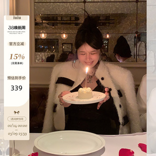 IUIU ONLINE 立领毛须小香外套黑白撞色亮丝设计感气质短款上衣