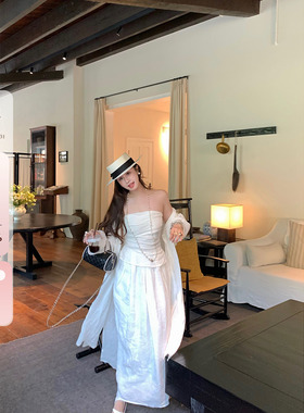 IUIU阿晶家 du家 100亚麻三件套 成分党首选外套抹胸半身裙套装