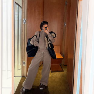 IUIU阿晶家 松弛感套装女春季立领休闲卫衣宽松阔腿卫裤两件套