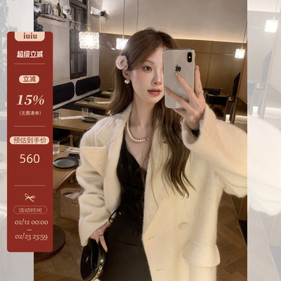 纯色宽松明线设计毛呢大衣