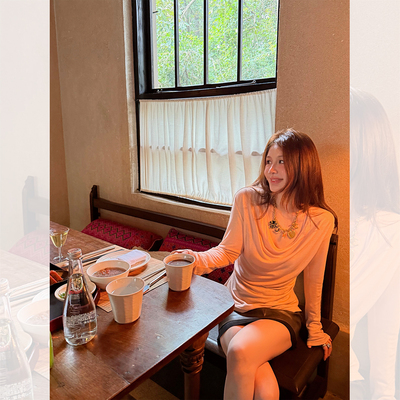 IUIU阿晶家「裸感慕斯」进口羊毛面料秋冬必入T恤女荡领修身上衣