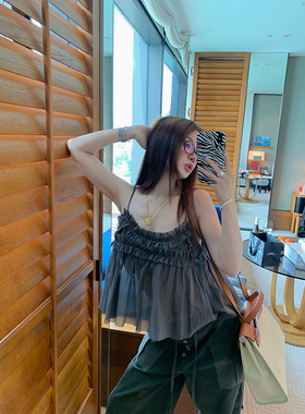 IUIU阿晶家「夏日小衫」胸口褶皱短款吊带上衣女2026夏季新款