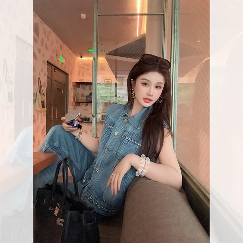 IUIU阿晶家「香系丹宁vibes」私服牛仔马甲套装女上衣长裤两件套
