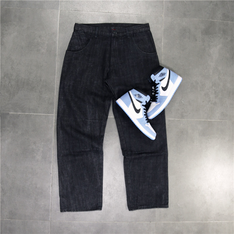 jordan飞人aj1代kobe科比乔丹aj休闲立体剪裁直筒宽松黑色牛仔裤