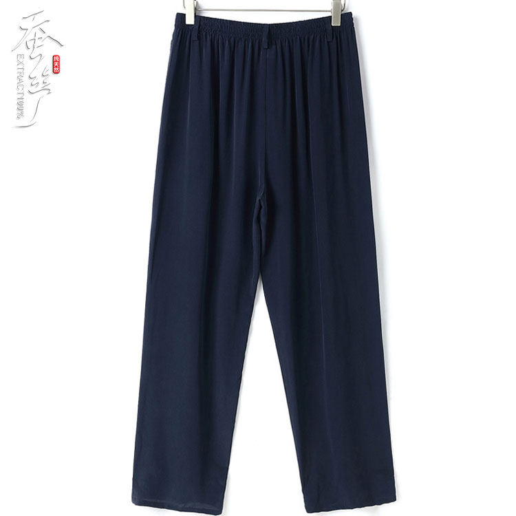 夏季桑蚕丝男士中高腰水洗休闲裤