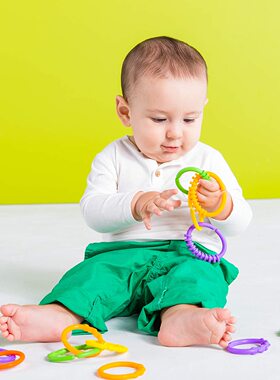 美国原版Bright starts彩虹圈 婴儿手抓环牙胶挂环车载推车玩具