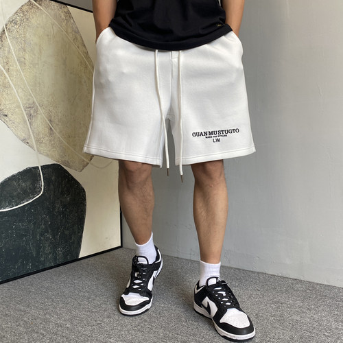 刺绣白色运动短裤男宽松抽绳百搭